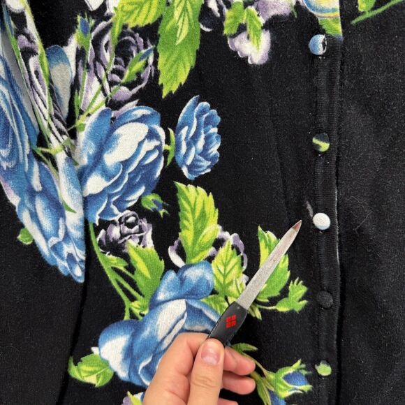 Notations Cardigan Women 2X Plus Black Floral Button Up Long Sleeve Cotton - Picture 5 of 8